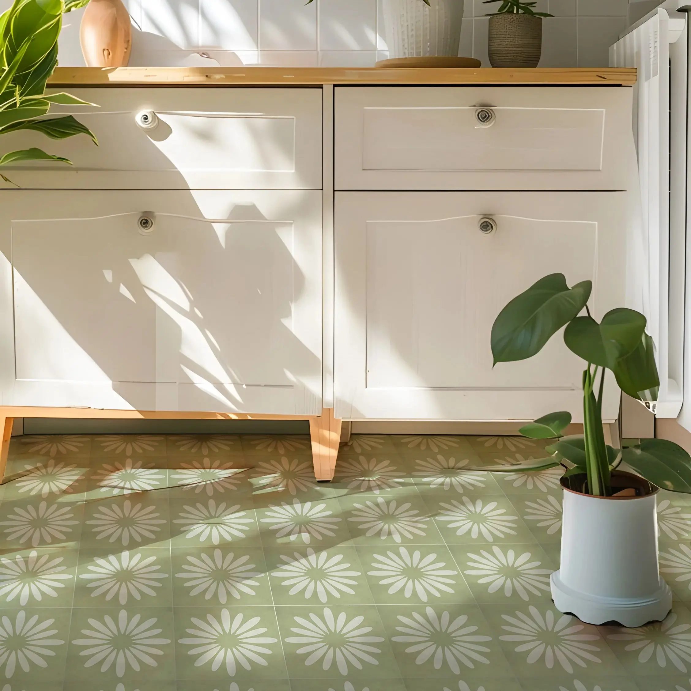 Azulejo de piso vintage verde para despegar y pegar, 11,8 pulgadas x 11,8 pulgadas, vinilo autoadhesivo para decoración del hogar, cocina y baño