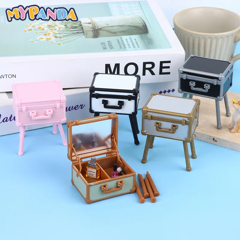 1set 1:12 Dollhouse  Mini Vanity Case Lipstick Perfume Mirror Furniture Accessories Kids Pretend Toys Decor