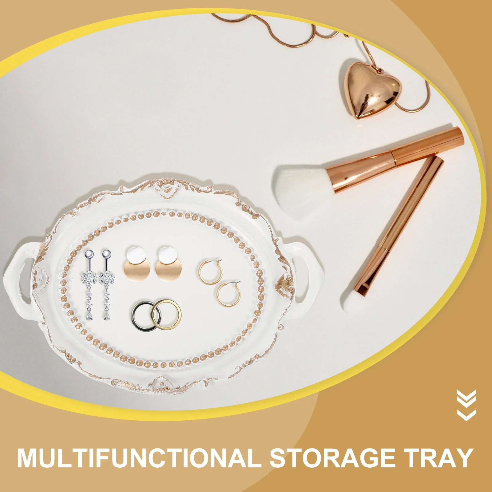 

Vintage Jewelry Tray Storage Dish for Rings Necklaces Bracelets Trinkets Space-Saving Bathroom Kitchen Cabinet Organizer Resin