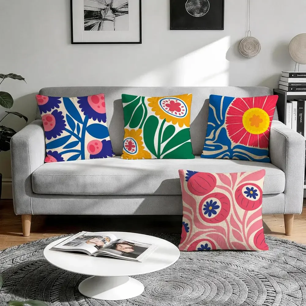 Bold Matisse Floral Cushion Cover Natural Breathable Durable Linen Printed Decor Pillow Case Sofa Bedroom