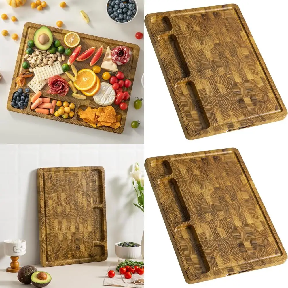 

Large Double-Sided Teak Chopping Board, 17x13 Inches, Thick End Grain Butcher Block with Handle for Kitchen Prep & Serving