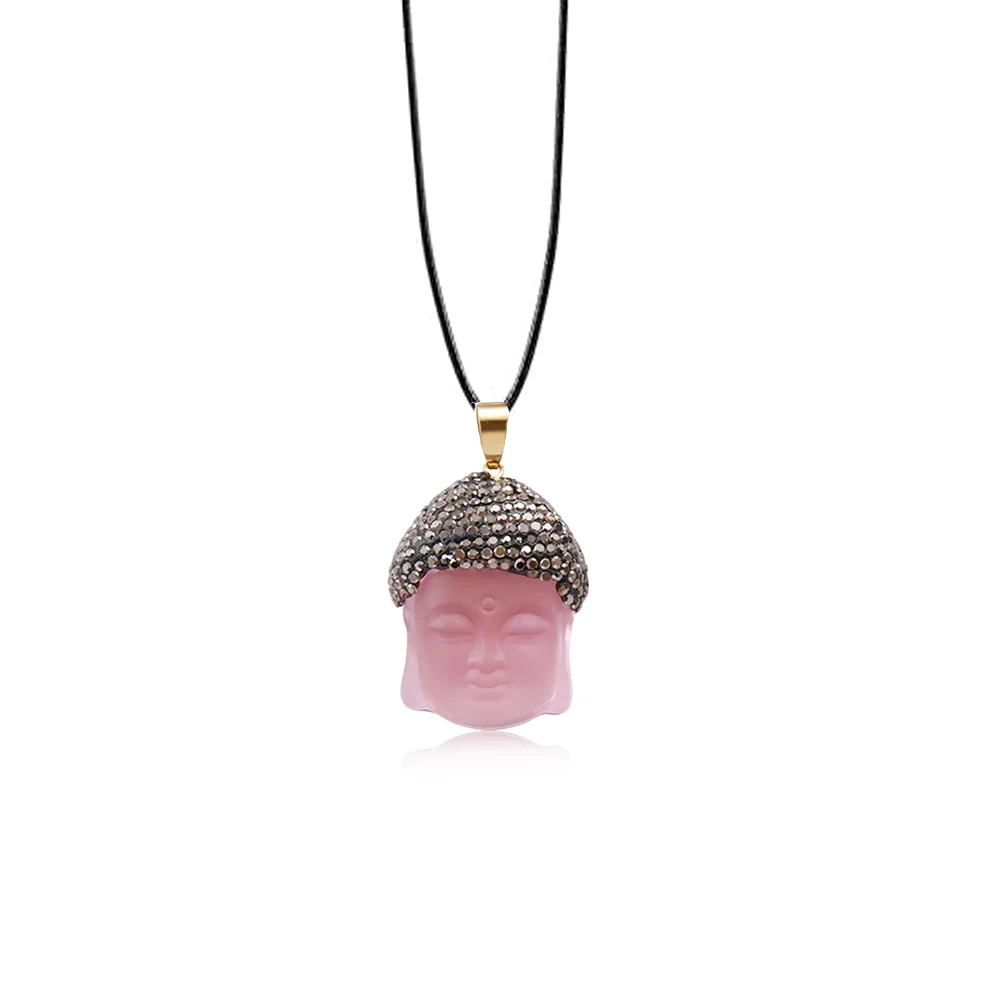 Schnitzen Sie Buddha-Kopf-Anhänger aus Glas, Jade, Buddhismus, Halskette, Schmuck mit Seil