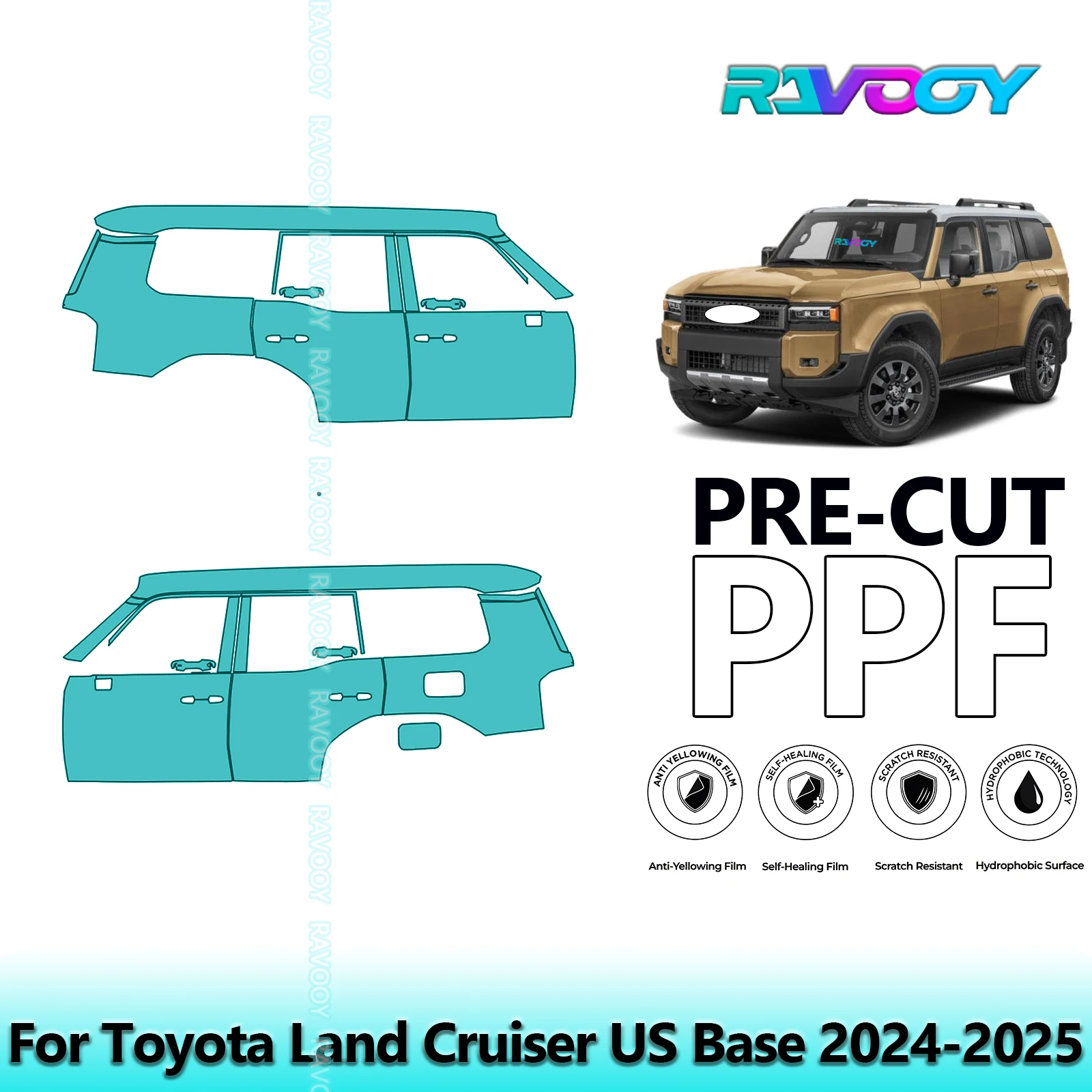 

For Toyota Land Cruiser US Base 2024-2025 8.5mil Clear Matte Pre-Cut PPF Door & A/B Pillar Kit TPU Paint Protection Film Set