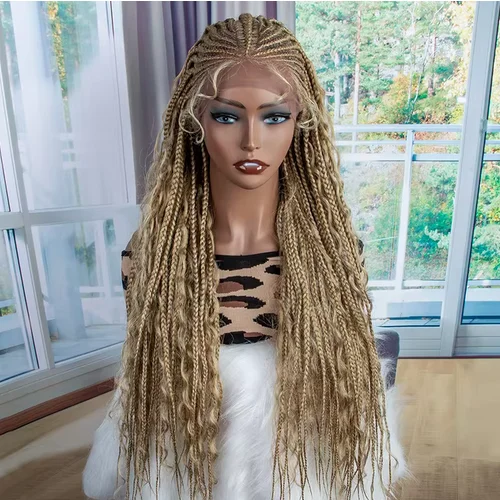 Novo laço sintético frente cornrow peruca longa 28 polegadas caixa trança perucas frontal para mulher negra longo cabelo encaracolado perucas trançadas