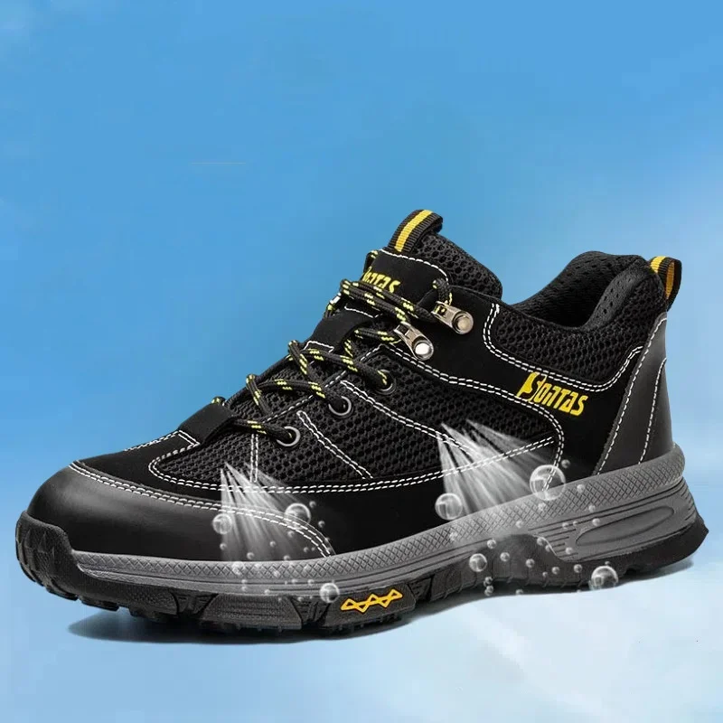 plus size men's casual steel toe cap work safety shoes cow suede leather welding sneakers worker security boots protect footwear