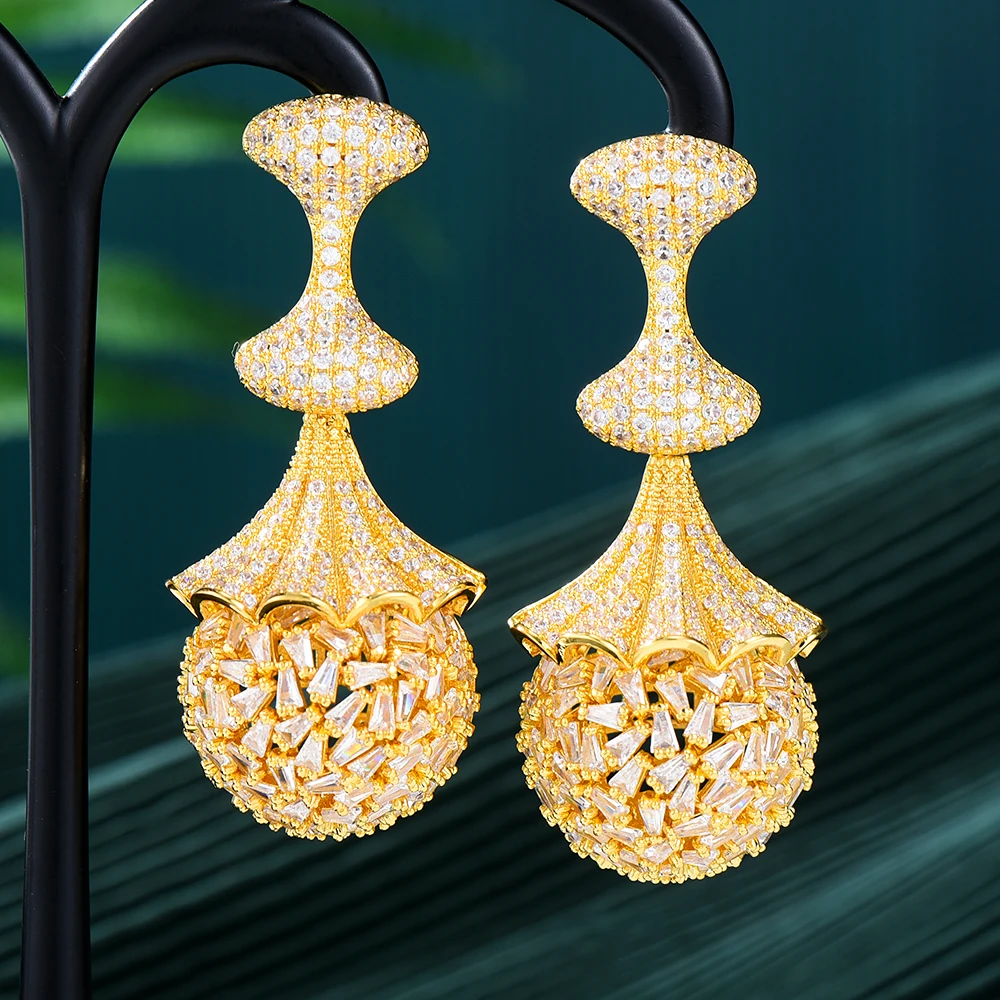 GODKI 55MM Luxury Little Dress Ball Dangle Earrings For Women Wedding Cubic Zircon Crystal CZ Dubai Indian Bridal Earrings