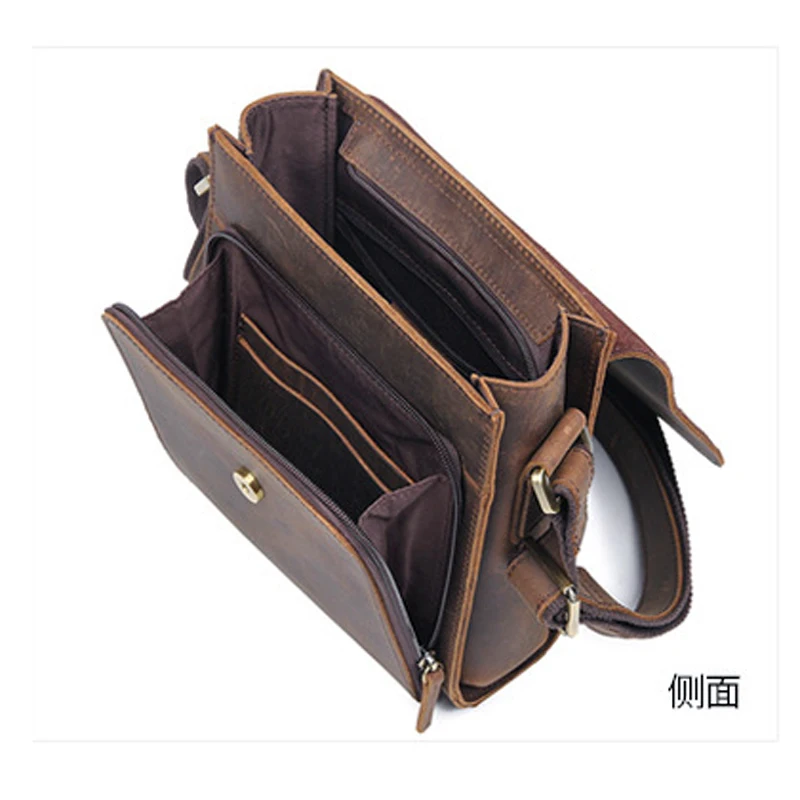 Bolso de hombro de cuero genuino para hombre, bandolera de estilo vaquero, marrón, medio