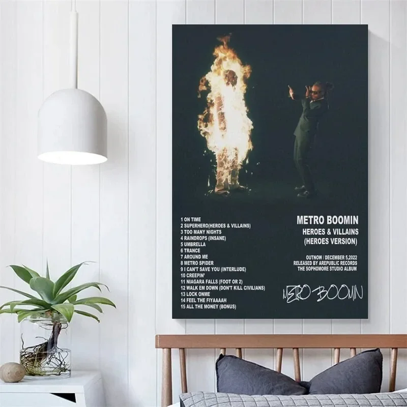 Pop Rap Singer Metro Boomin Canvas Poster Aesthetic Music Album  Heroes & Villains Hip Hop 21 Savage Print Wall Art Room Decor
