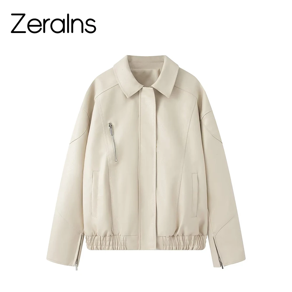 ZERAINS américain rétro moto veste en cuir veste courte femmes automne nouvelle ample décontracté polyvalent veste en cuir