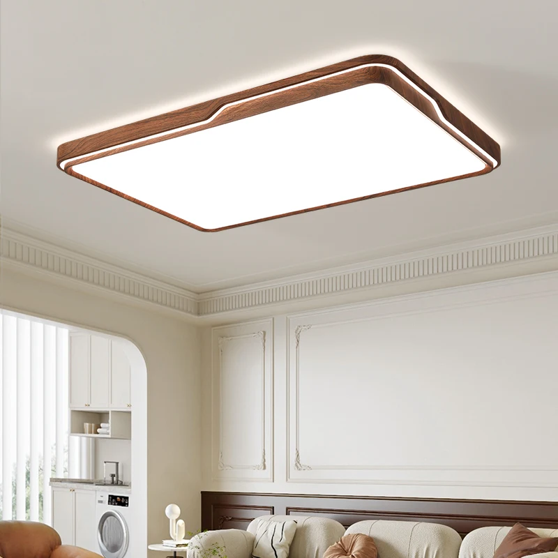 Walnut Color Living Room Lamp Retro Rectangular Hall Main Lamp Simple Ceiling Lamp Full Spectrum Chinese Eye Protection Lamp