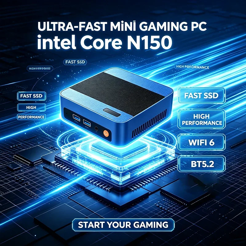 Ultra‑Fast Mini Gaming PC Intel Core N150 16GB 1TB WiFi 6 Bluetooth 5.2 4K HD Windows11 Pro Portable Desktop Game Computer