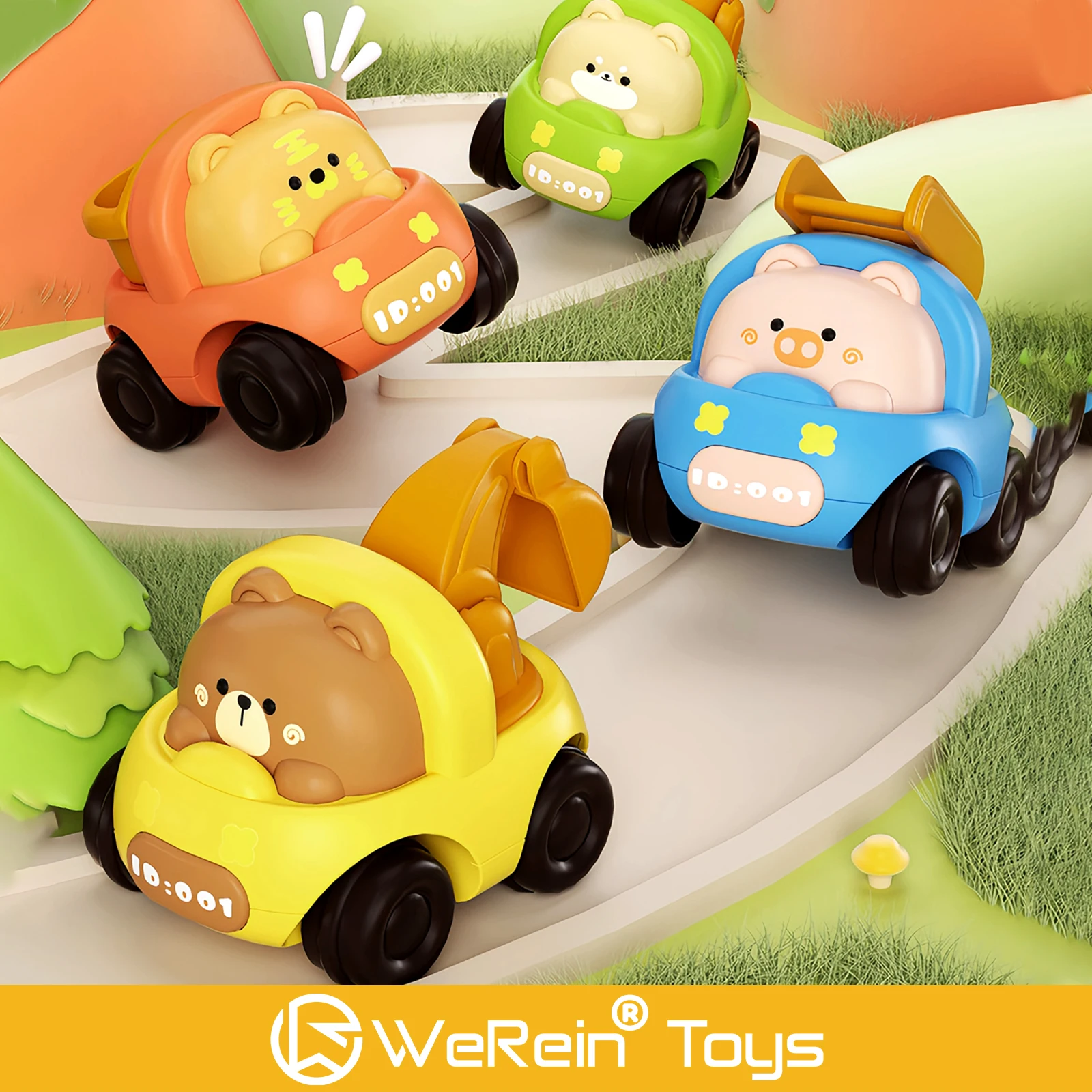 Adorable Animal Shaped Inertia Cars - Little Tiger Bear Pig Dog Cute Toy Vehicles for Kids
