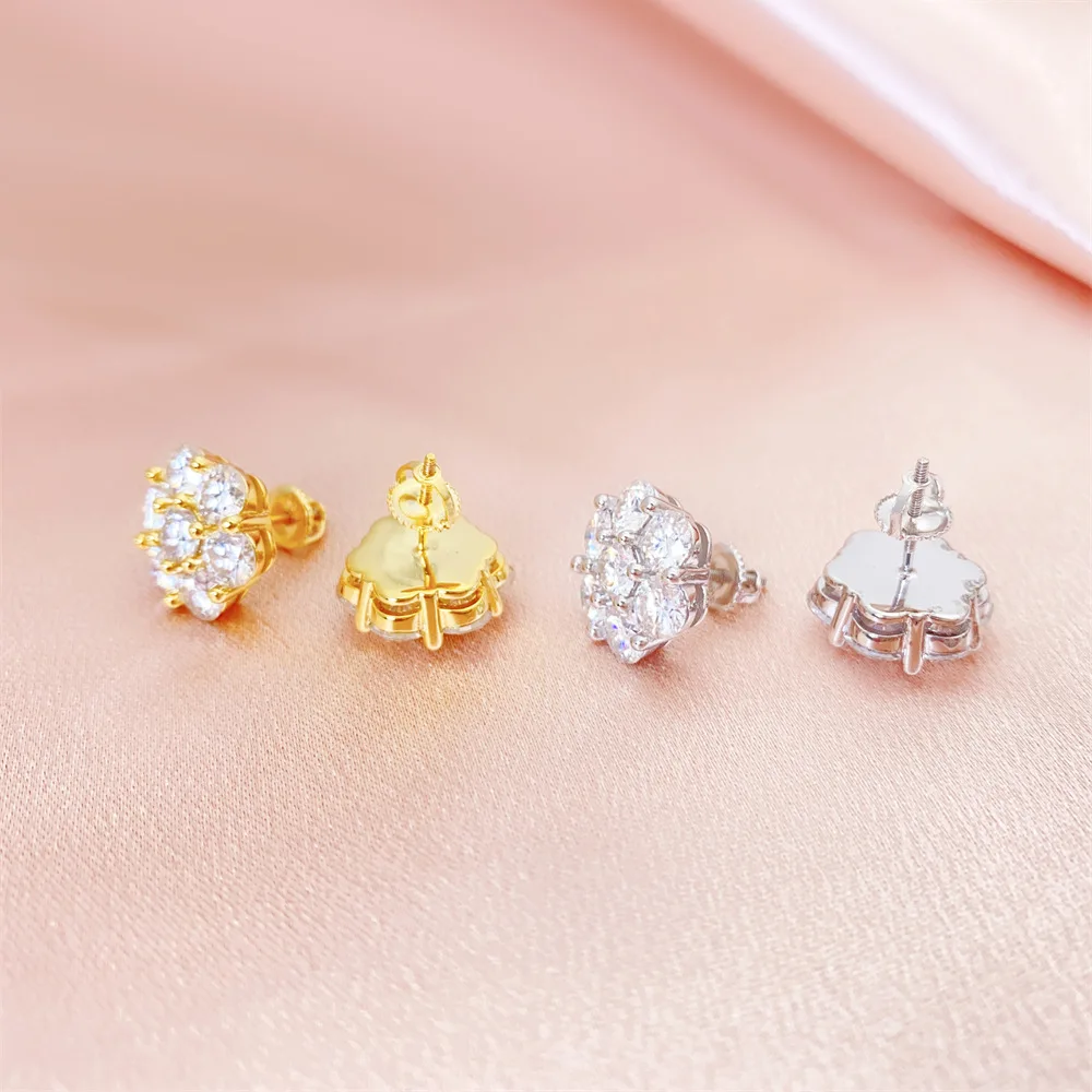 5.0mm Big Flower Moissanite Earrings For Women Iced Out Silver S925 Ear Studs Pass Diamonds Tester Hip Hop Jewelry Free Shipping