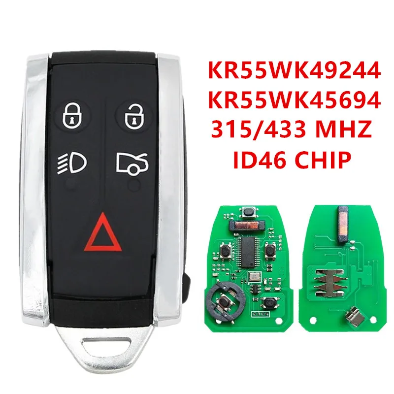Smart Remote Car Key 5 Buttons 315/433 MHz ID46 Chip Compatible with Jaguar XF XFR XK XKR XJ8 XK8 2007+ KR55WK49244 KR55WK45694