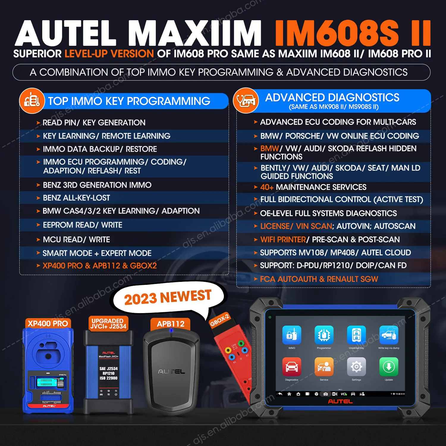 IM608S II слесарный инструмент, программатор автомобильных ключей, автомобильный сканер OBD2, алтарь MaxiIM IM608 PRO II 2 IM 608, диагностика IMMO