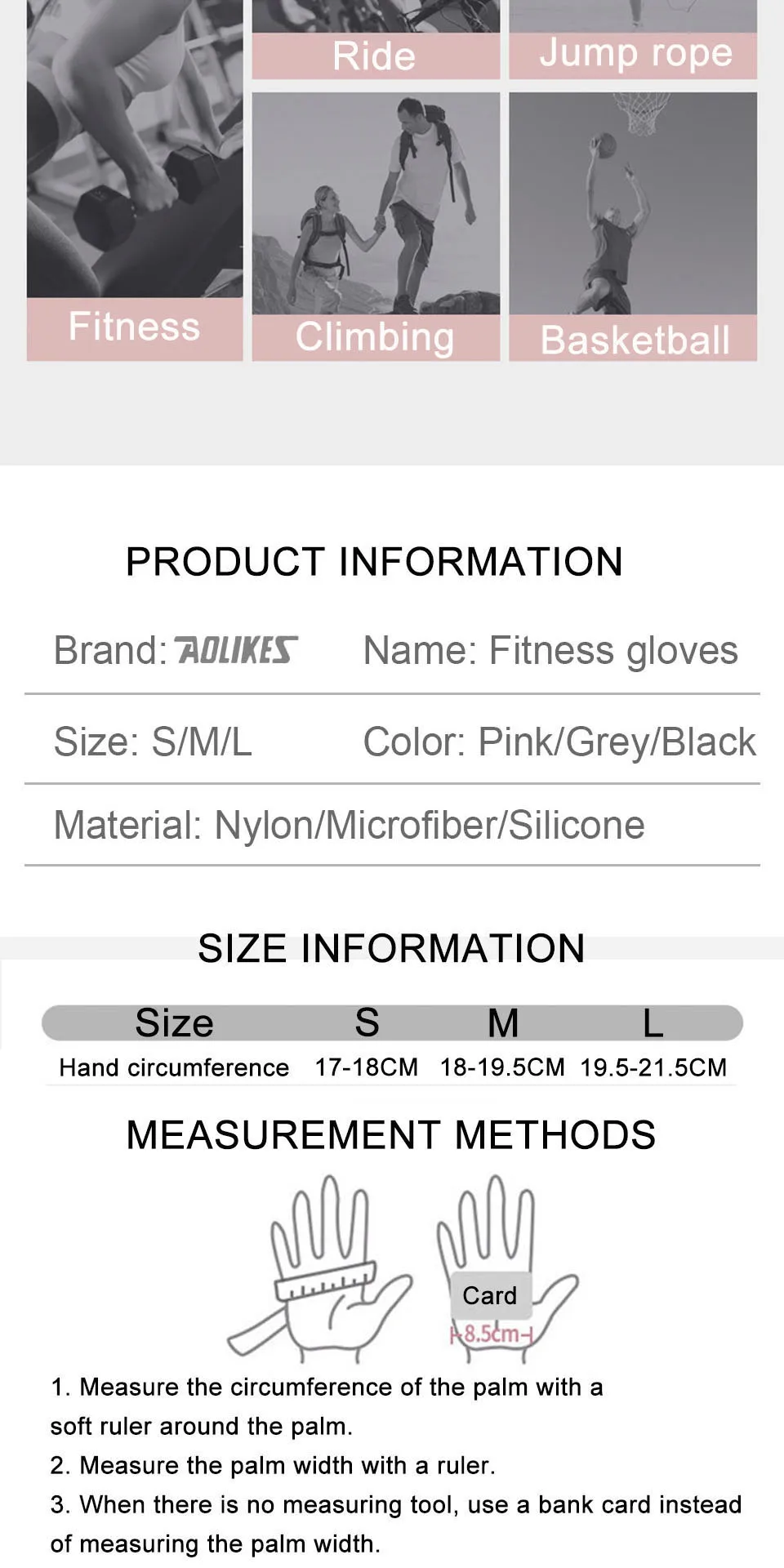 AOLIKES Atmungsaktive Fahrradhandschuhe Workout Gym Handschuhe für Männer Frauen Gewichtheben Fingerlose Handschuhe Training Übung Fitness – Detail 11