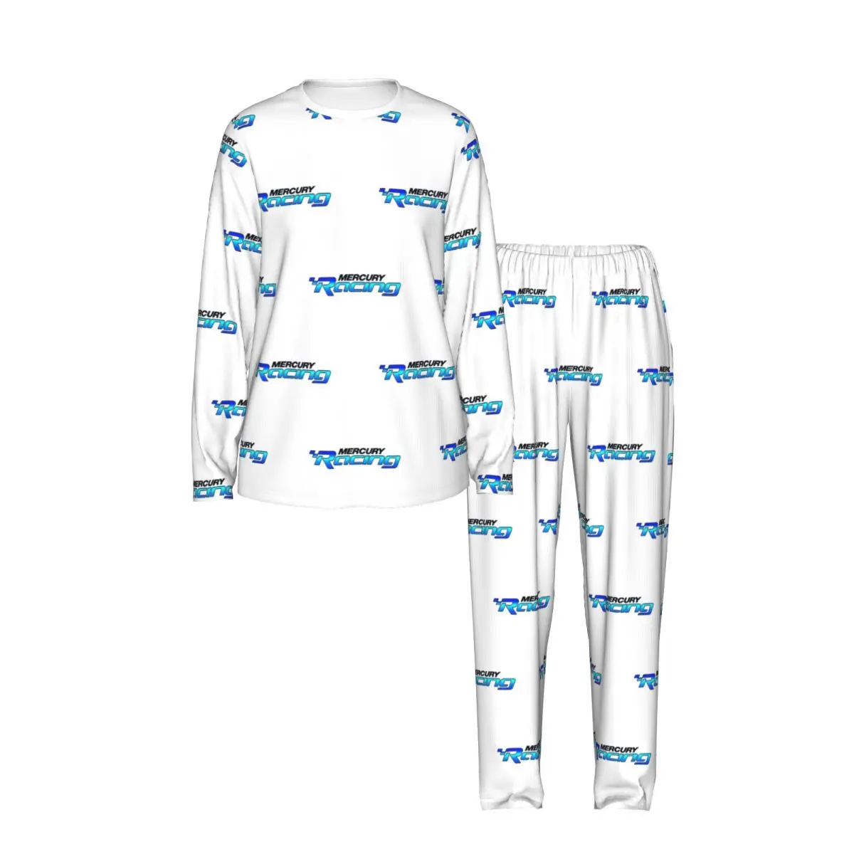 Mercury Racing Mercruiser Blue Round Neck Long Sleeve Nightgowns for Sleeping Sleepshirts Women Loose Pajama Set Long Pants