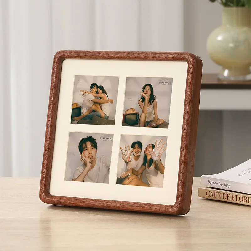 Solid Wood Quadrant Photo Frame Teak Mortise and Tenon Rounded Corner Tabletop Frame for Children's Photos Elegant Decor Display