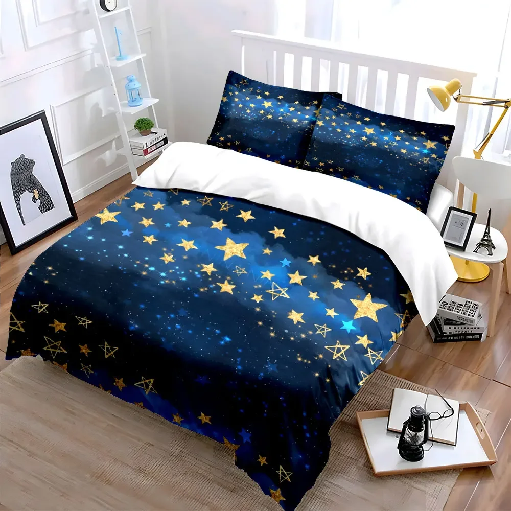 Golden Stars Night Decor Set Multiple sizes kid's and adults' bedroom Exquisite 3PC bedding set, gift