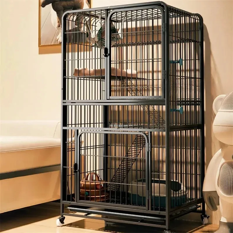 Modern Wrought Iron Cat House Indoor Household Large Capacity Cages Two Layers Luxury Cat Villa Free Space Pet Dog Cage