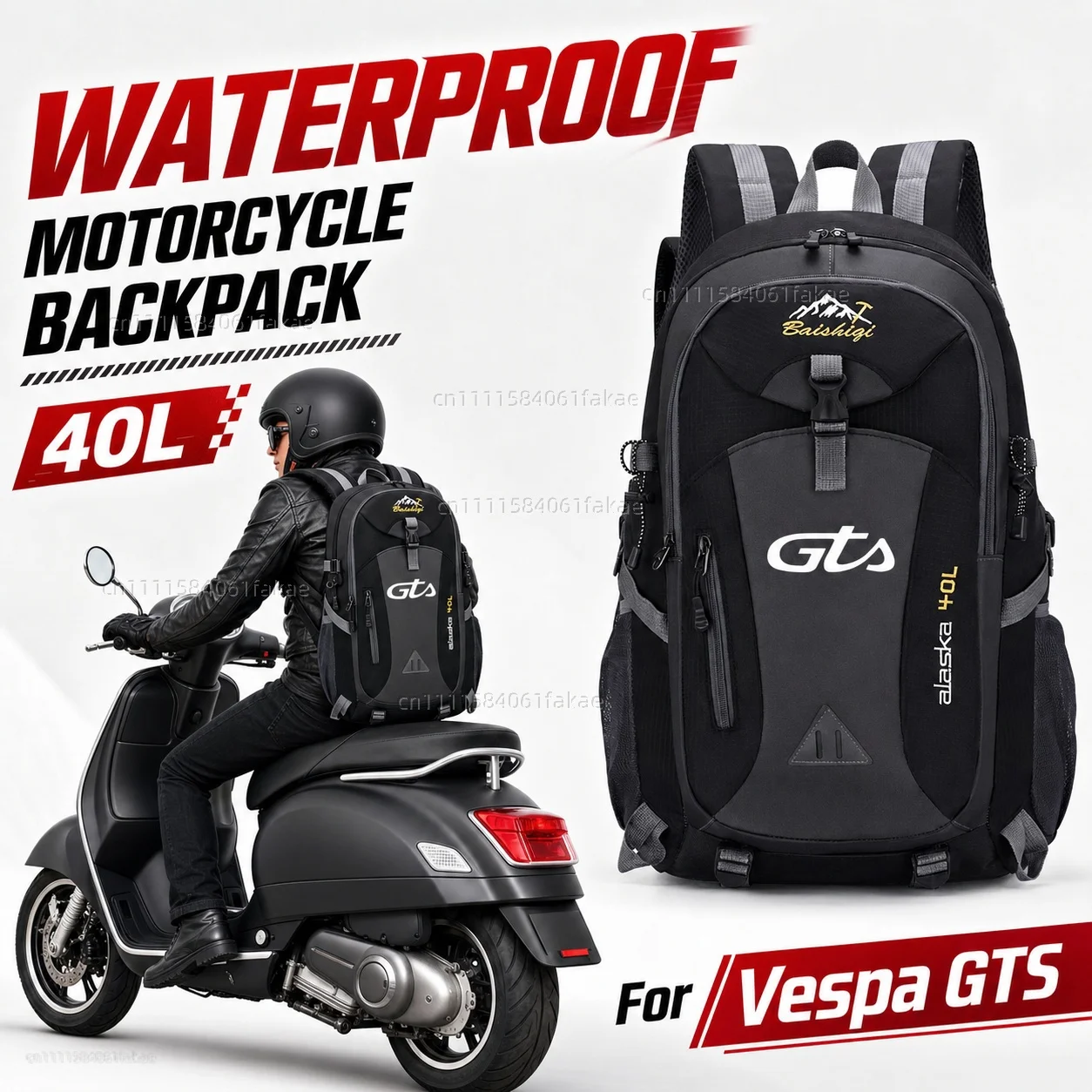 

For Vespa GTS 125 150 300 Super 300 Super300 GTV 125 GTV 250 GTV 300 Motorcycle Backpack 40L Waterproof Travel Backpack Outdoor