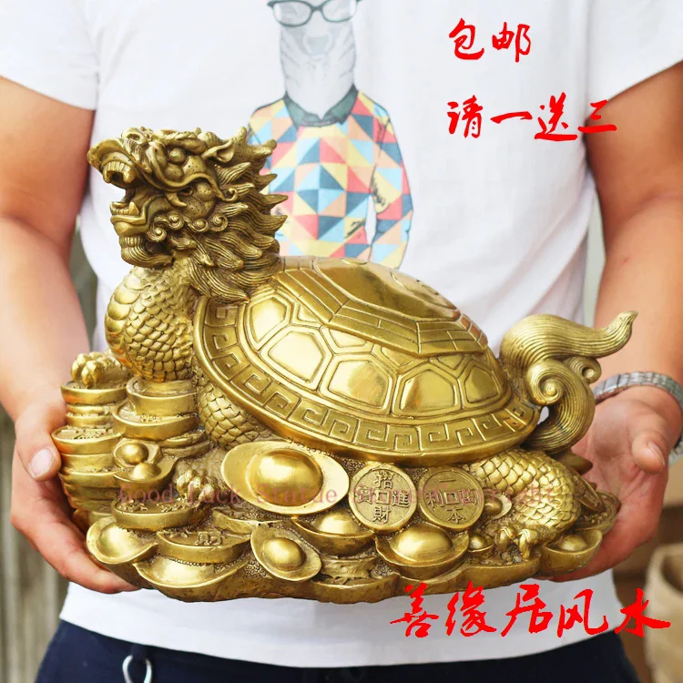 

TOP COOL # HOME GOOD protective-efficacious Talisman House Protection Money Drawing Dragon Turtle FENG SHUI Brass statue-35 CM