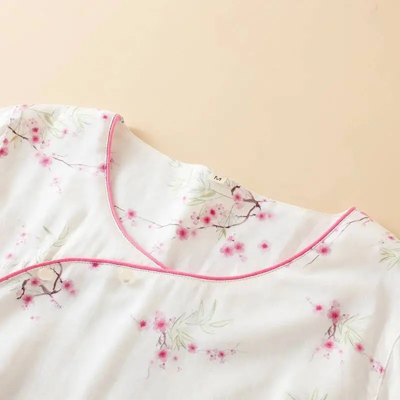 طقم بيجامات نسائي من نسيج الخيزران على الطراز الوطني لفصل الربيع والصيف رقيق بأكمام تسعة أرباع بلوفر بدلة باما