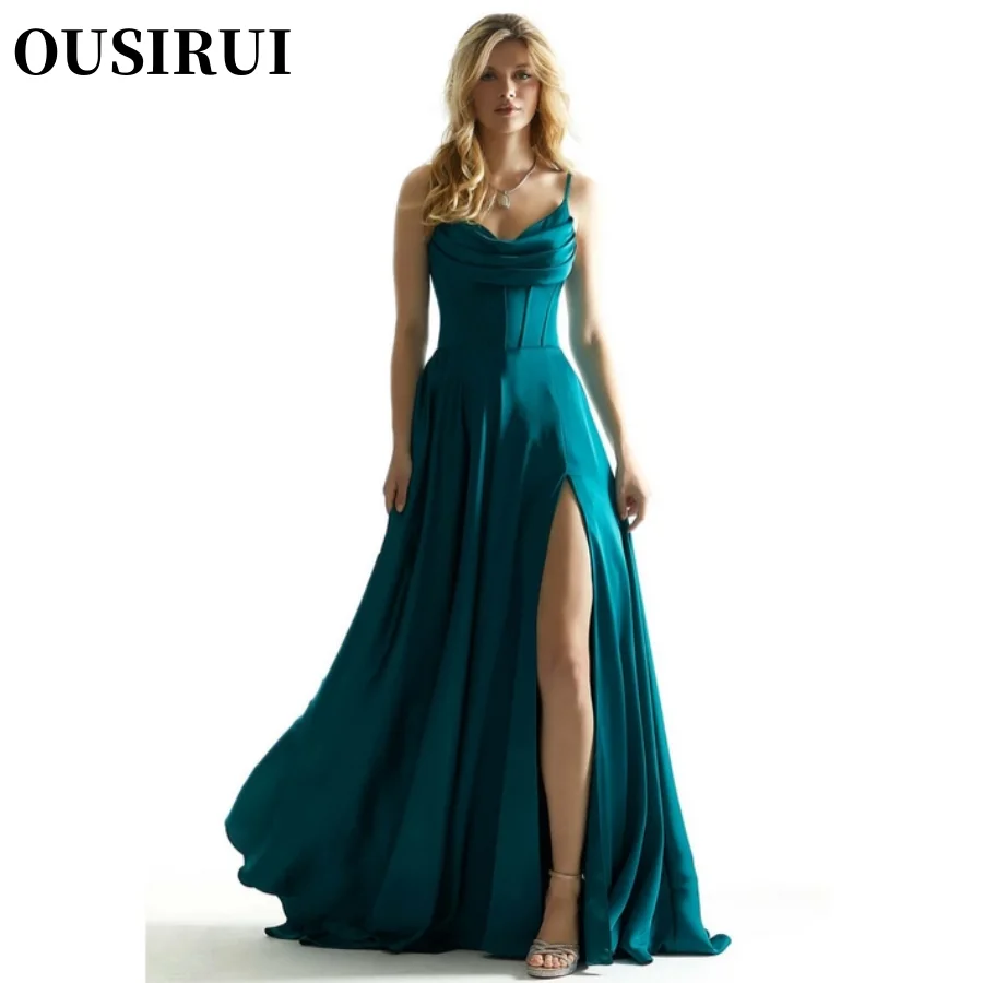 Abendkleid besondere Gelegenheit Kleid benutzer definierte Abendkleider einfache plissierte Hals Seite geteilt Spaghetti träger Vestidos de Noche