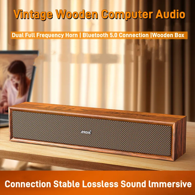 

Wireless Retro Wooden Bluetooth Speaker Double Horn Retro Sound Computer Home Theater Desktop Speaker Laptop Long Bar Speaker