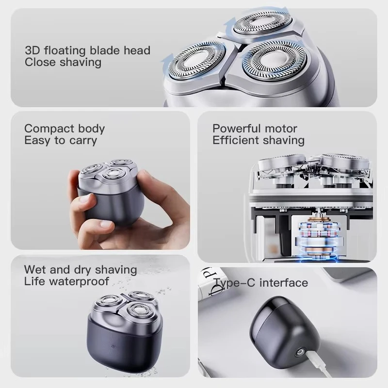 Cheap Mini Rotary Electric Shaver IPX7 Waterproof Triple 3D Floating Blade Brushless Motor