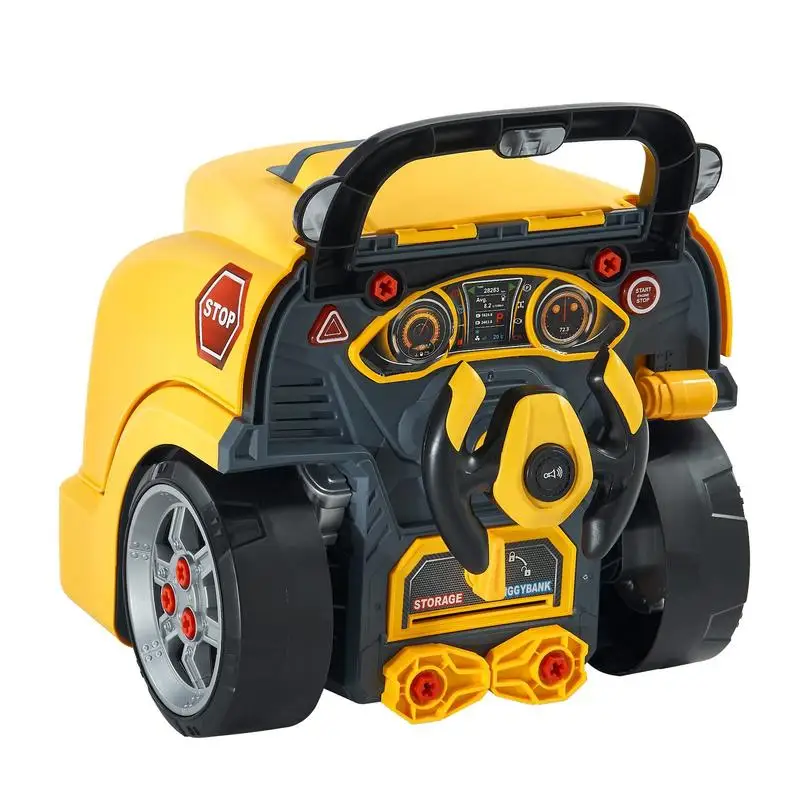 Mechanic Simulation Station 60-Piece Repair Tool Kit For Home Playroom Preschool Roleplay, Removable Components Interactive Steering Wheel Horn Light Sound Effects Yellow Plastic Construction Ages 3+