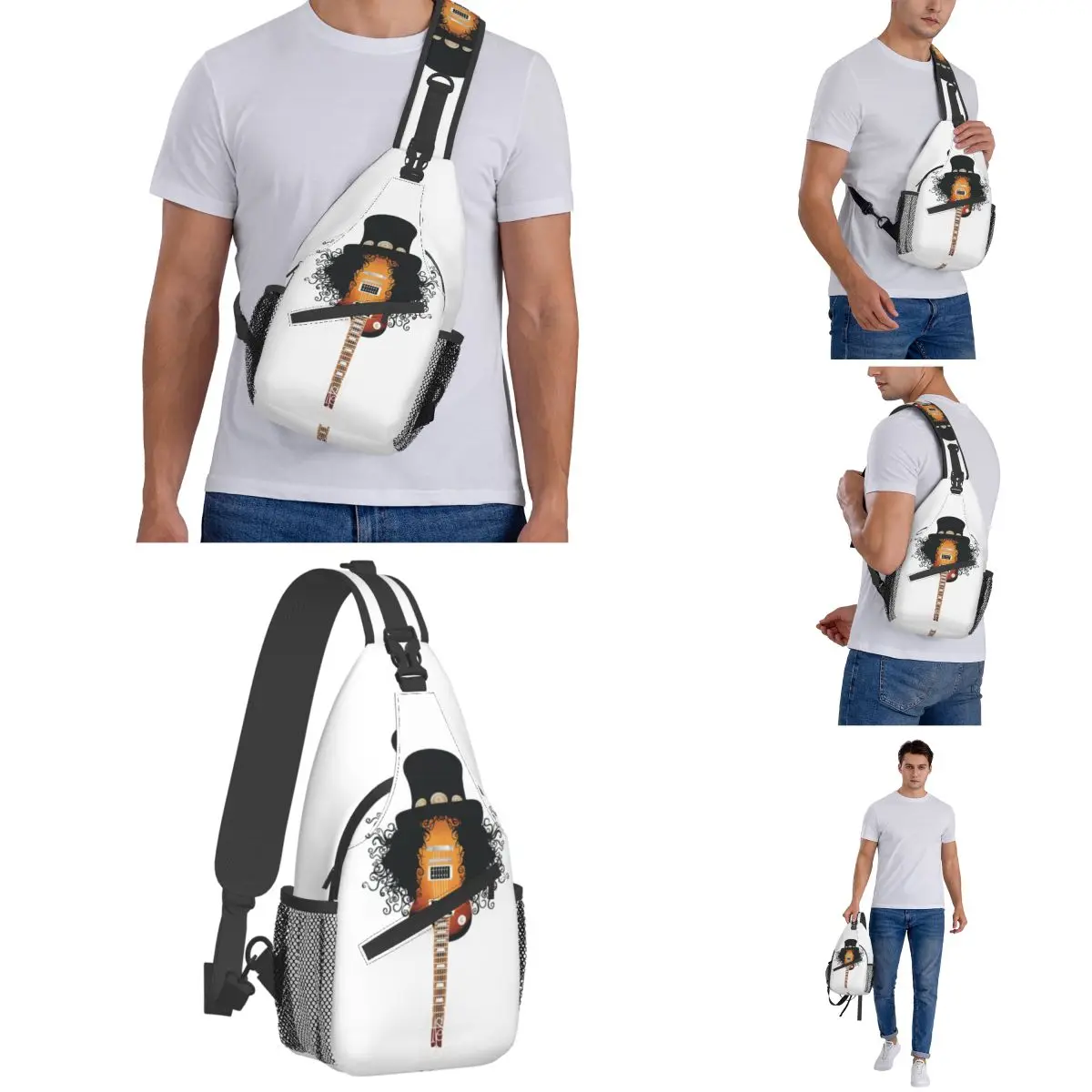 Funny Slash Guitar Rock Crossbody Sling Bag Small Chest Bag Gun N Roses Shoulder Backpack Daypack for Travel Hiking Cycling Pack