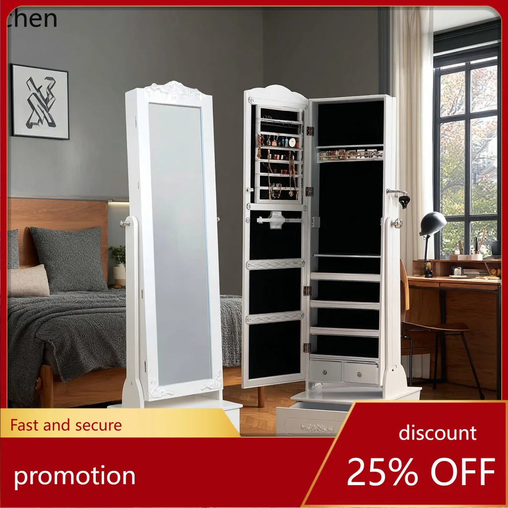 HXL Jewelry Cabinet Mirror Simple Wooden Jewelry Storage Organizer Multifunctional Full-Length Mirror