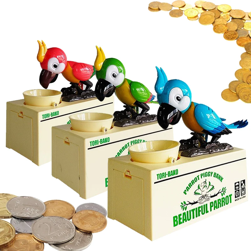 Electric Automatic Money Coins Eating Parrot, Animal Toy Woodpecker Piggy Bank, Cute Bird Coin Children's Piggy Bank Ornament