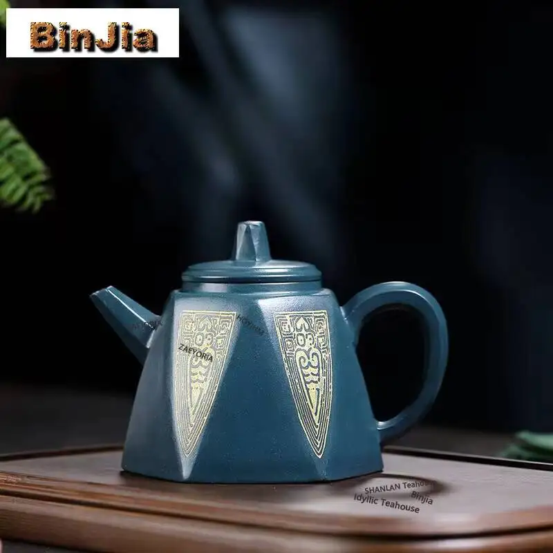 330ml Aesthetic Yixing Purple Clay Teapot Handmade Antique Golden Bell Pot Raw Ore Azure Mud Kettle Chinese Zisha Teaset For Tea