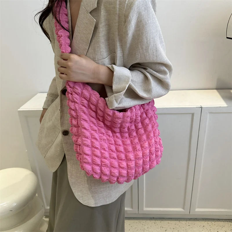 Cloud Ruched Crossbody Bags, Aesthetic Nylon Shoulder Bag,Fashion Bubble Ruched Hobo Bag