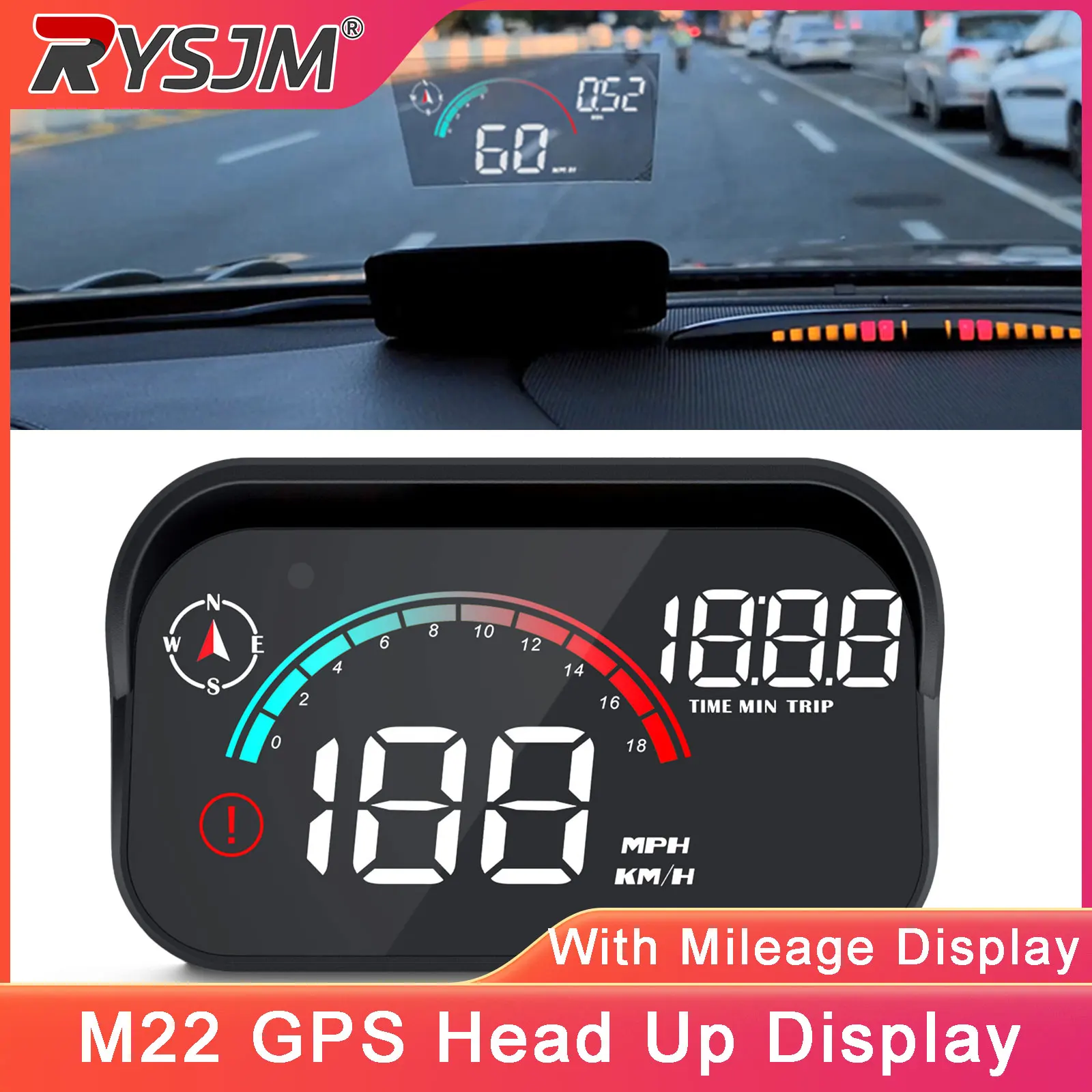 

M22 GPS Head Up Display Universal Car Speedometer Compass TRIP Mileage Gauge Meter Overspeed Alarm Projector Display For All Car