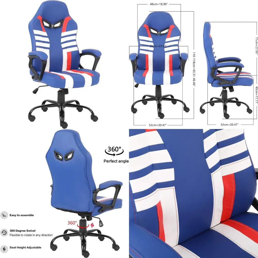 

Ergonomic High Back Swivel Racing Chair for Teenagers, Adjustable Height Computer Gaming Seat with Junior Comfort