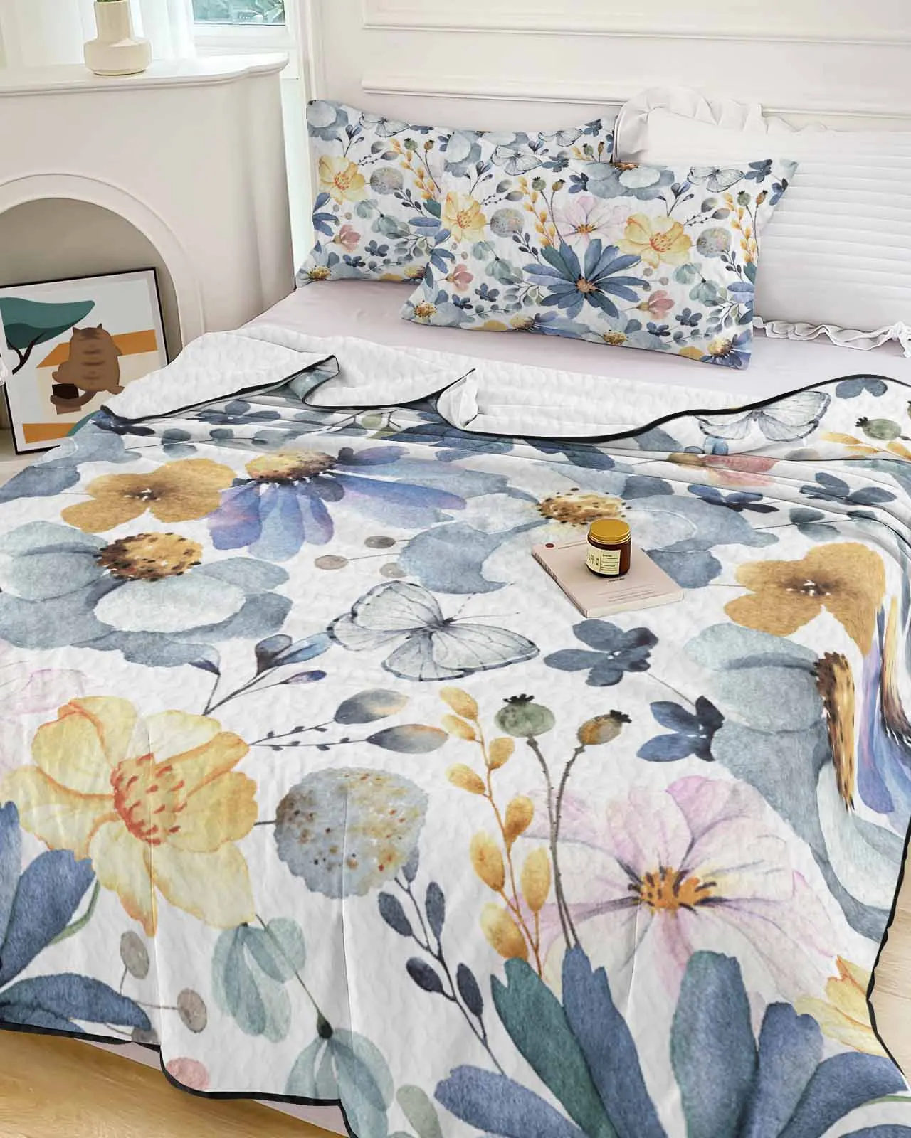 

Plants Flowers Leaves Summer Pastoral Breeze Blue Summer Cooling Quilt Air Condition Blanket Comfortable Lightweight Thin Quilt