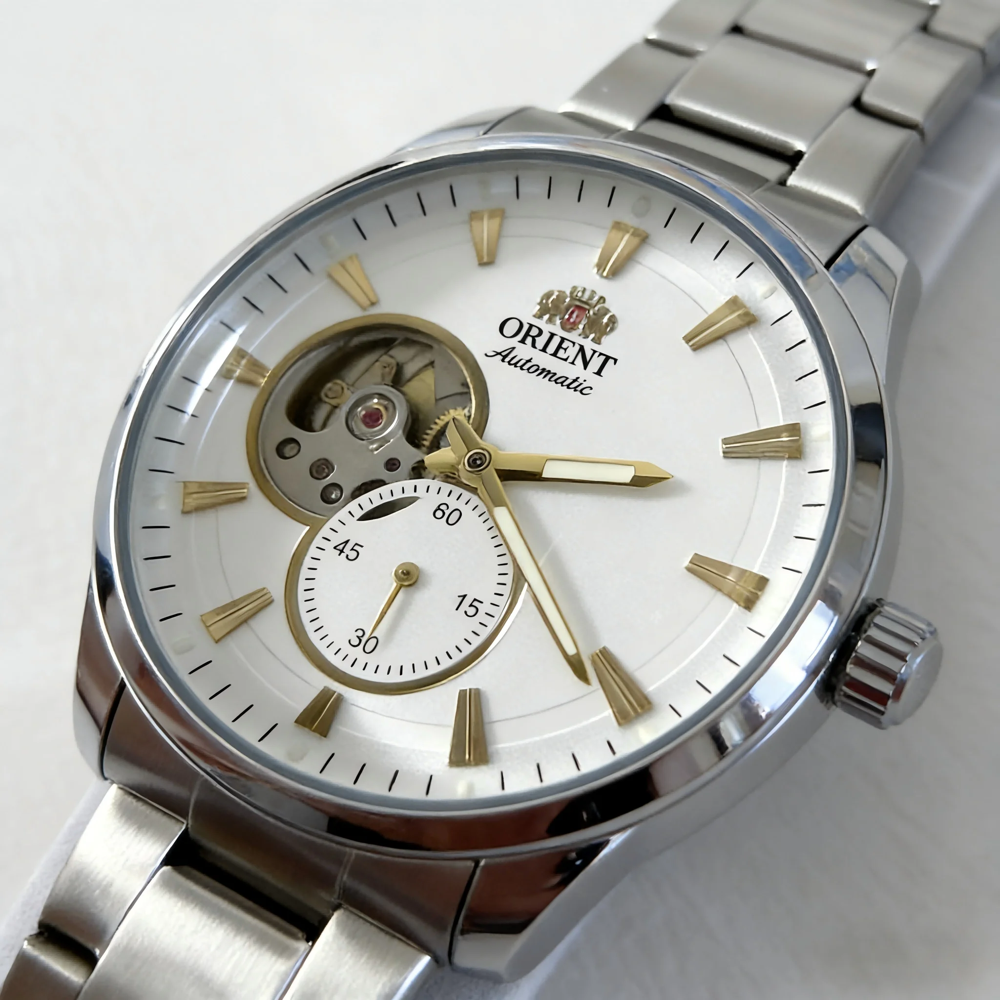 

ORIENT Automatic Mechanical Watch Men's Stainless Steel Strap Skeleton Dial White Gold Needle Luminous 50M Waterproof Sapphire