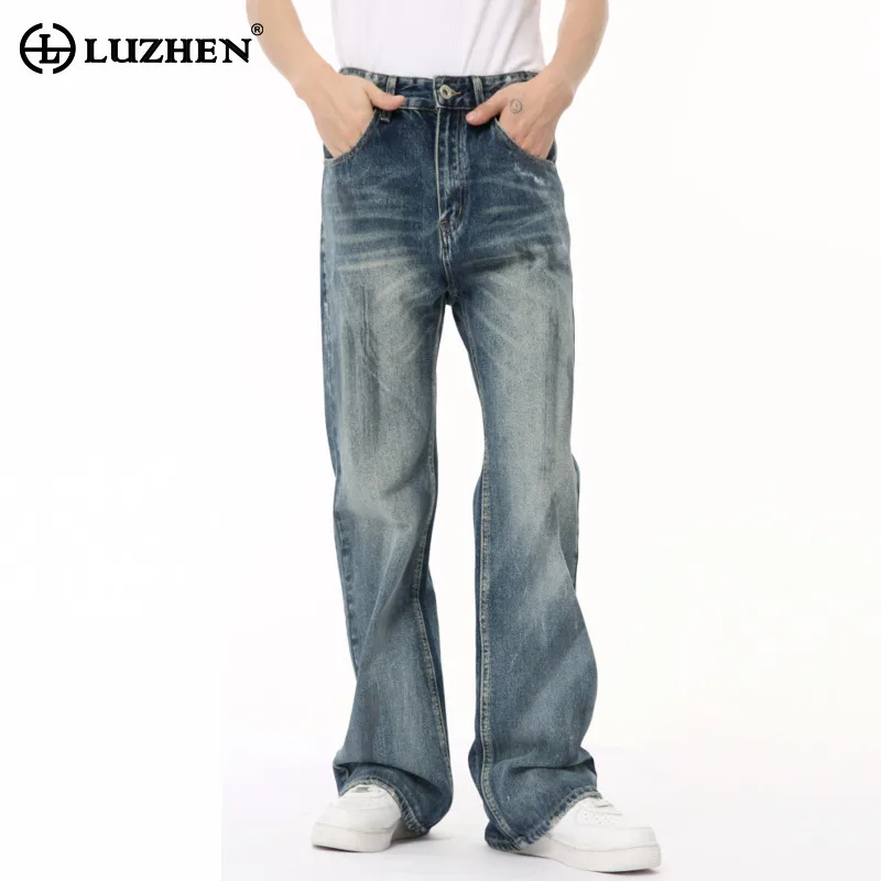 

LUZHEN 2024 American Niche Wornout Design Trendy Wide Leg Denim Pants Original Fashion High Quality Men's Straight Jeans LZ4502