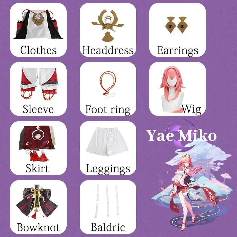 Genshin Impact Yae Miko Costume Parrucca uniforme Cosplay Anime Costumi di Halloween in stile cinese per le donne Gioco MN1