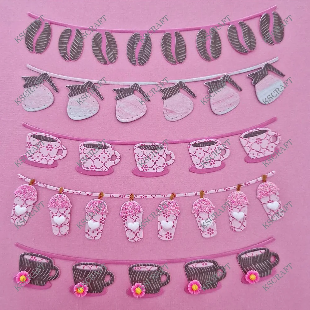 KSCRAFT Coffee Garlands Cutting Dies Stencils for DIY Scrapbooking Decorative Embossing DIY Paper Cards