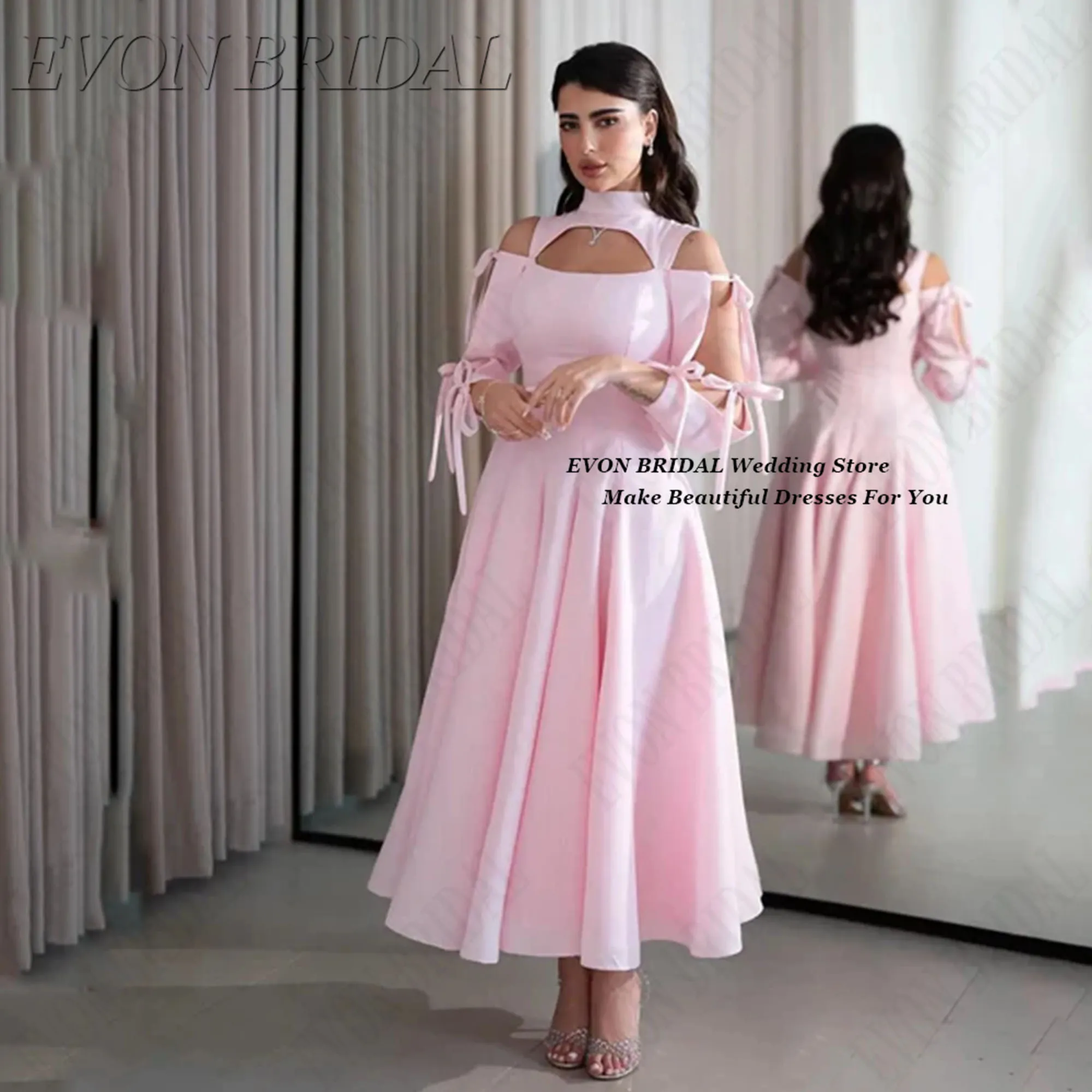 

A Line Bow Evening Dress High Quality Formal Celebrity Prom Gowns Classic Pink Long Robes De Soirée EVON BRIDAL Customized