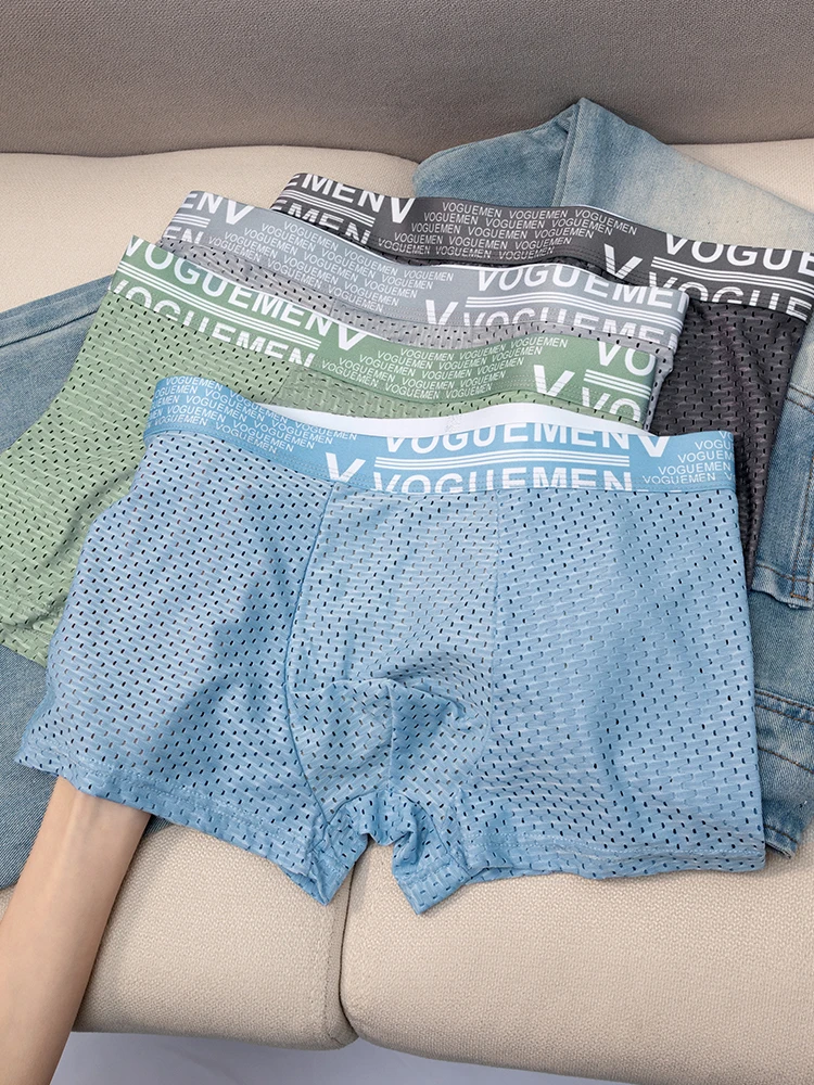 

3-Pack Men's Ice Silk Mesh Hole Flat Angle Underwear Antibacterial Large Size Breathable Youth Briefs