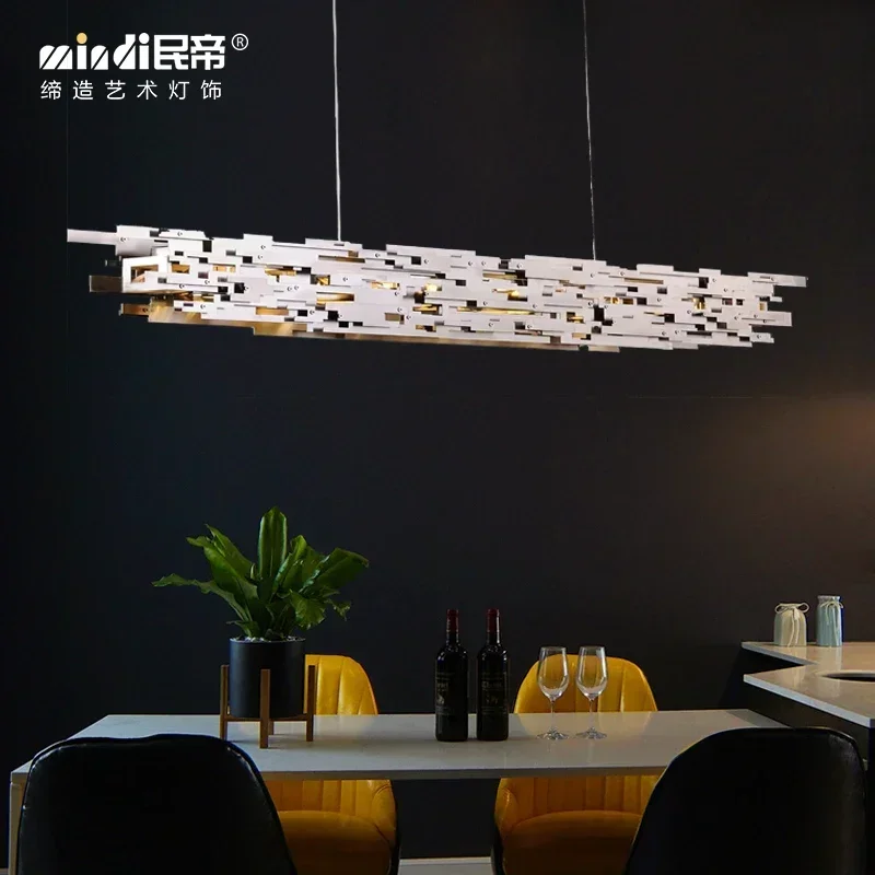 Post-Modern Luxury Chrome LED Chandelier Linear Hanging Light for Dining Room, Kitchen, Office, Bar & Villa