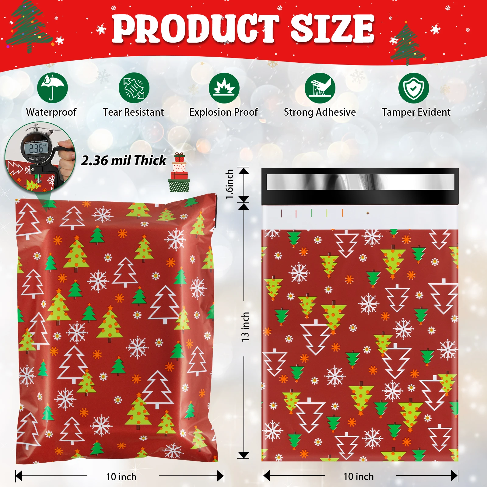 50PCS 10x13 Inch Christmas Trees Poly Mailers Cute Shipping Bags Packaging Bags for Boutique Clothing Gift Packaging