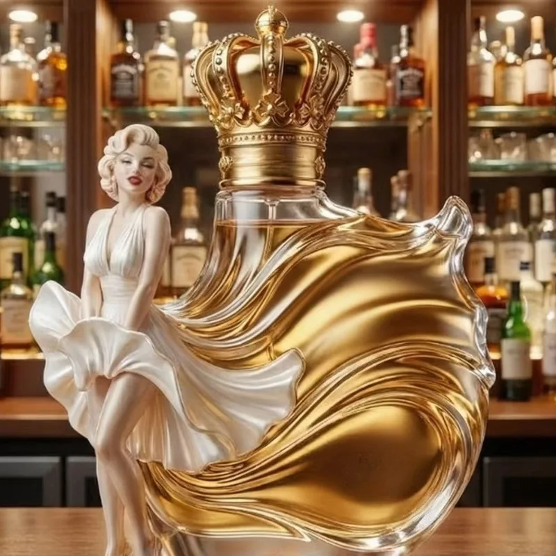 Decantador de Whisky Estilo Art Deco Inspirado en Marilyn, Botella de Licor con Tapa de Corona Única para Bar en Casa