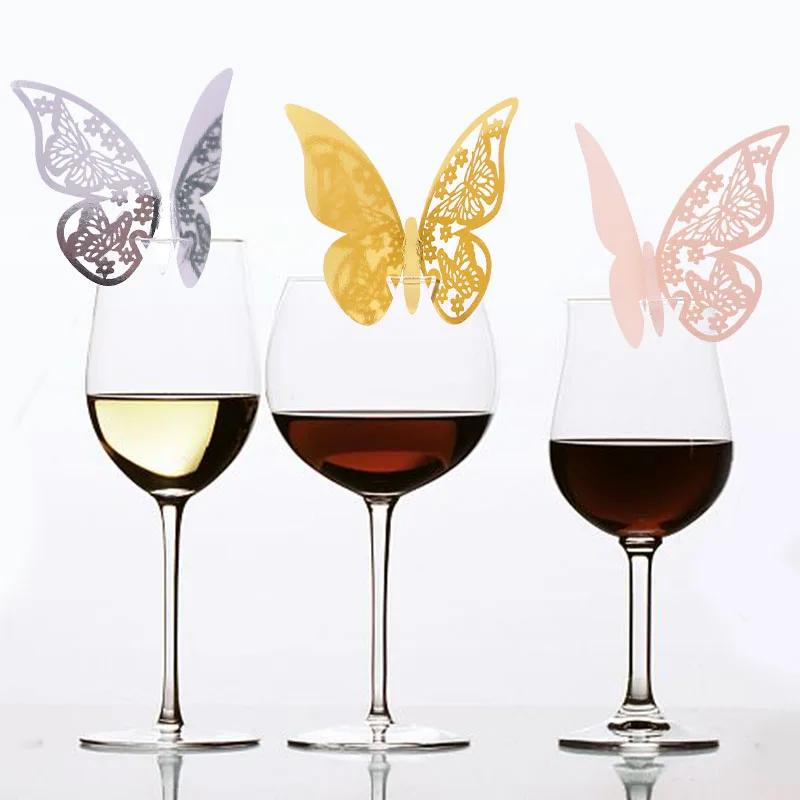 20/50pcs Hollow Butterfly Cup Card  Wine Glass Paper Name Place Seats Card Favor Wedding Party Baby Shower Table Decoration