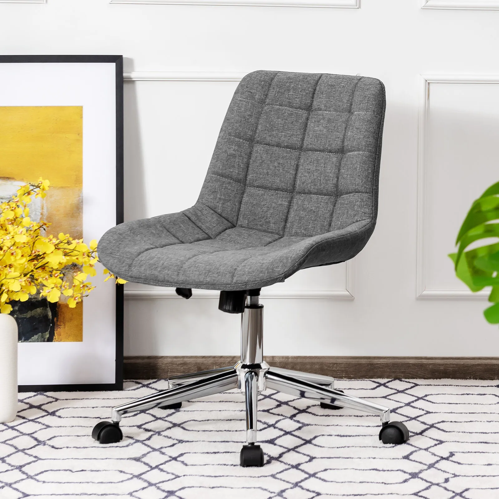 

Armless Office Chair Mid-Back Height Adjustable Fabric Task Swivel Chair